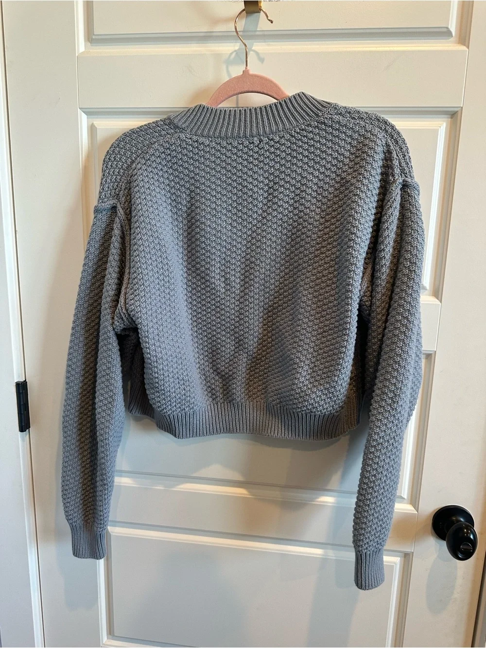 Free People Small Gray Textured Knit Cropped Button Front Cardigan Sweater